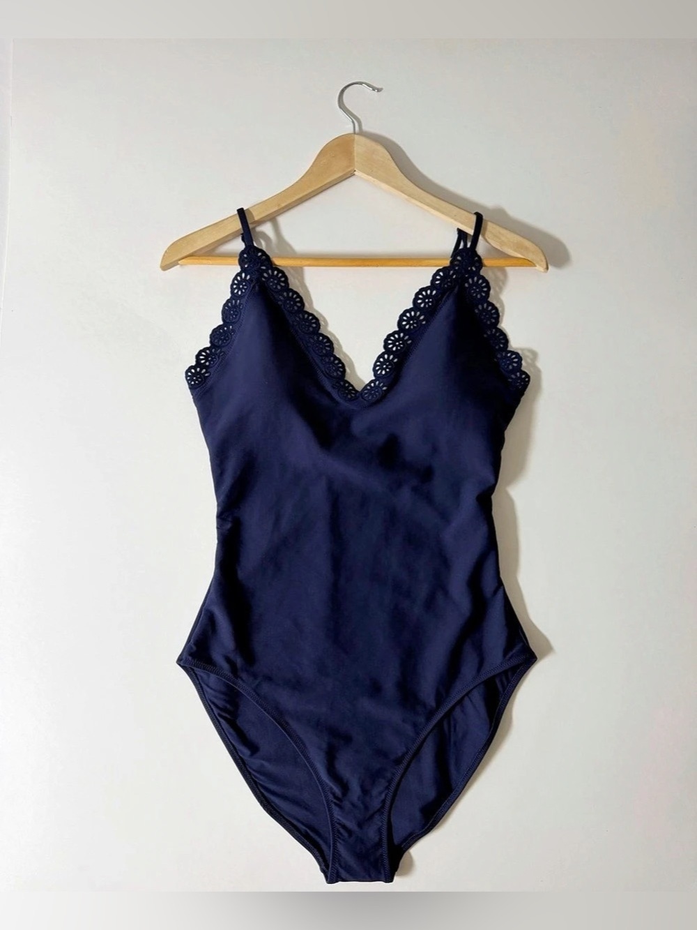 J.Crew Classic Sculpt Lace-Trim One-Piece Swimsuit Blue Size 12 NWT